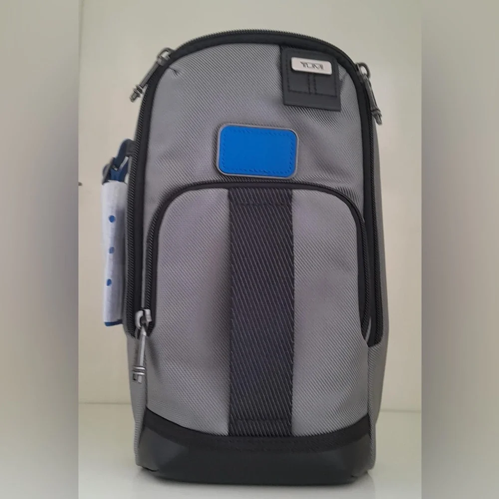 NWT Tumi FIFE Slim Sling Bag Dark Gray Blue